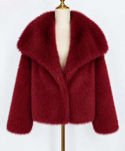Women's Plush Wide-Collar Short Jacket – Red