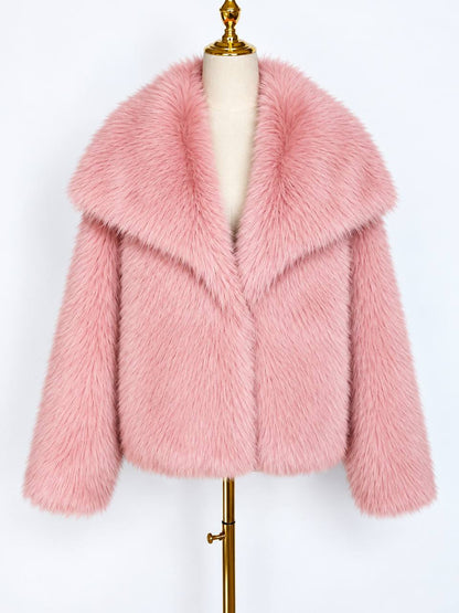 Women's Plush Wide-Collar Short Jacket – Pink