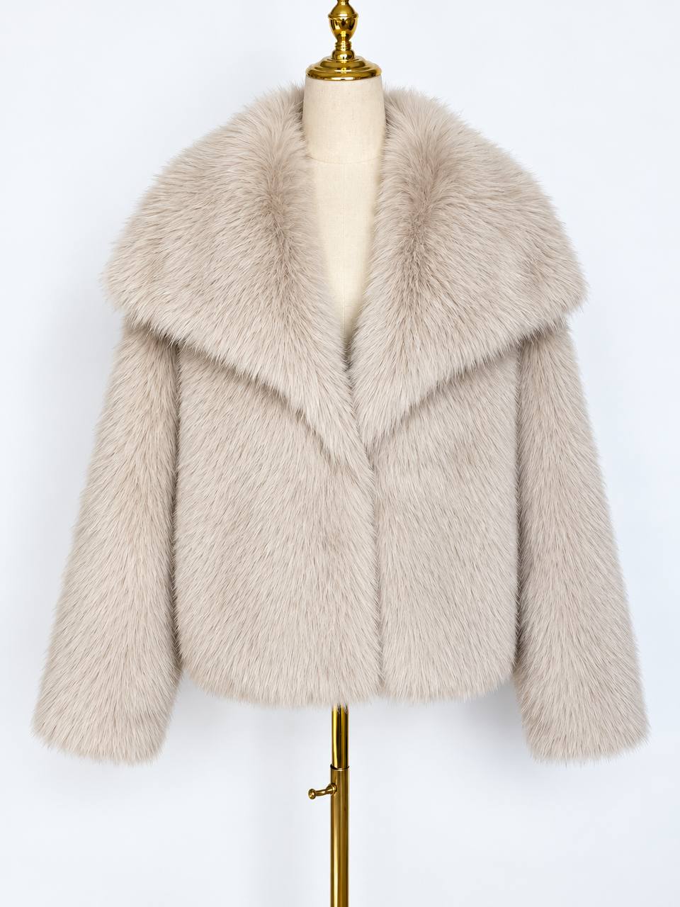 Women's Plush Wide-Collar Short Jacket – Beige
