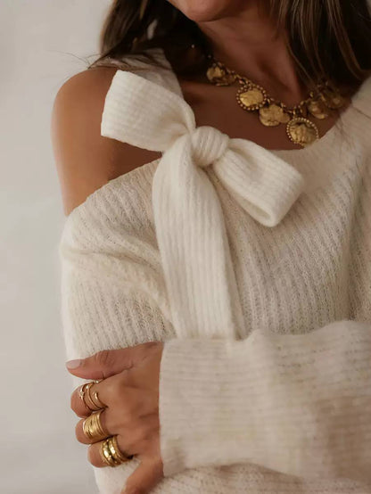Women's Asymmetric Bow-Shoulder Knit Jumper – additional product image