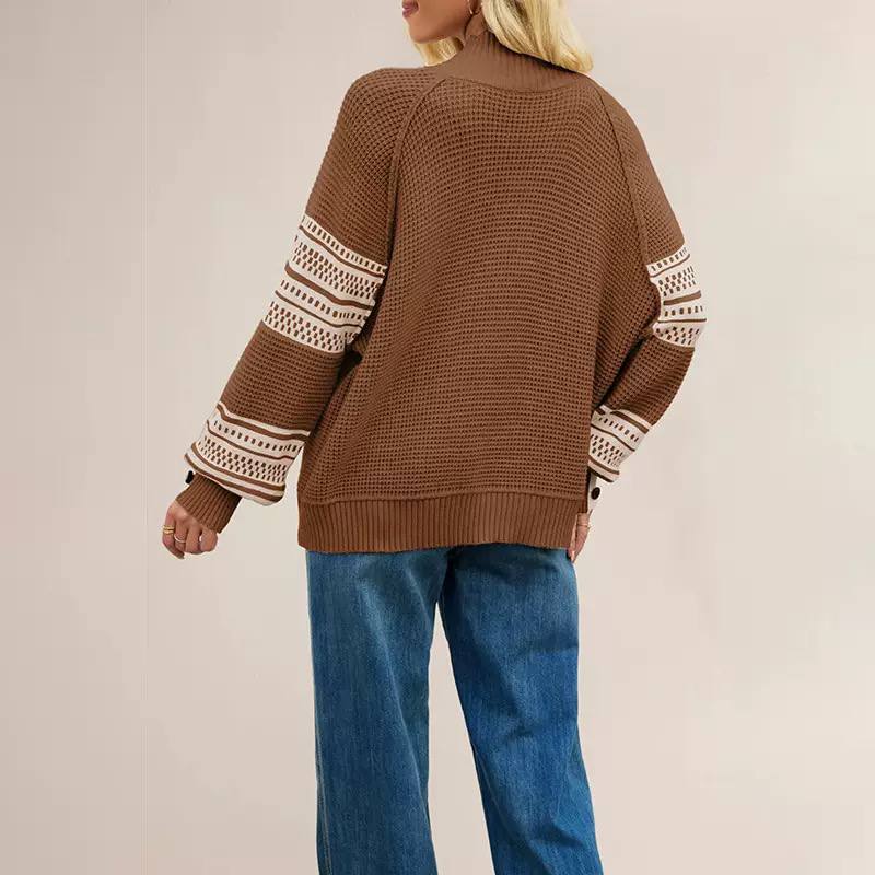 Women's Patterned-Sleeve High-Neck Knit Jumper – additional product image