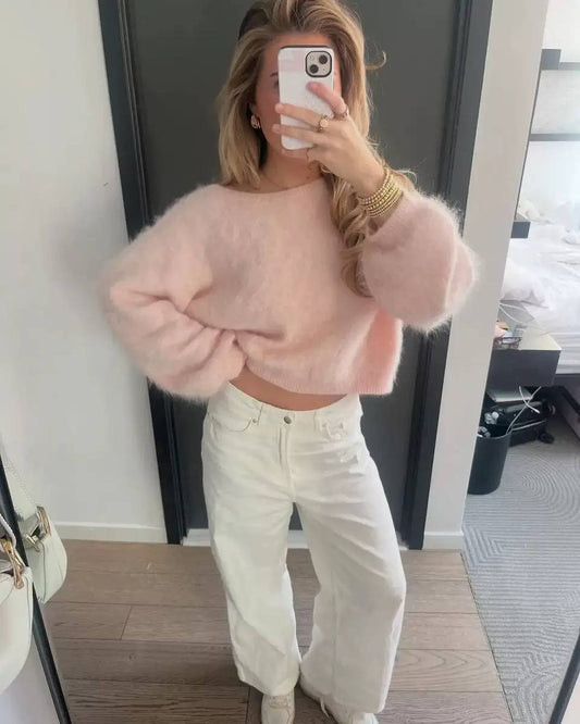 Women's Soft-Textured Relaxed-Neck Jumper – Pink