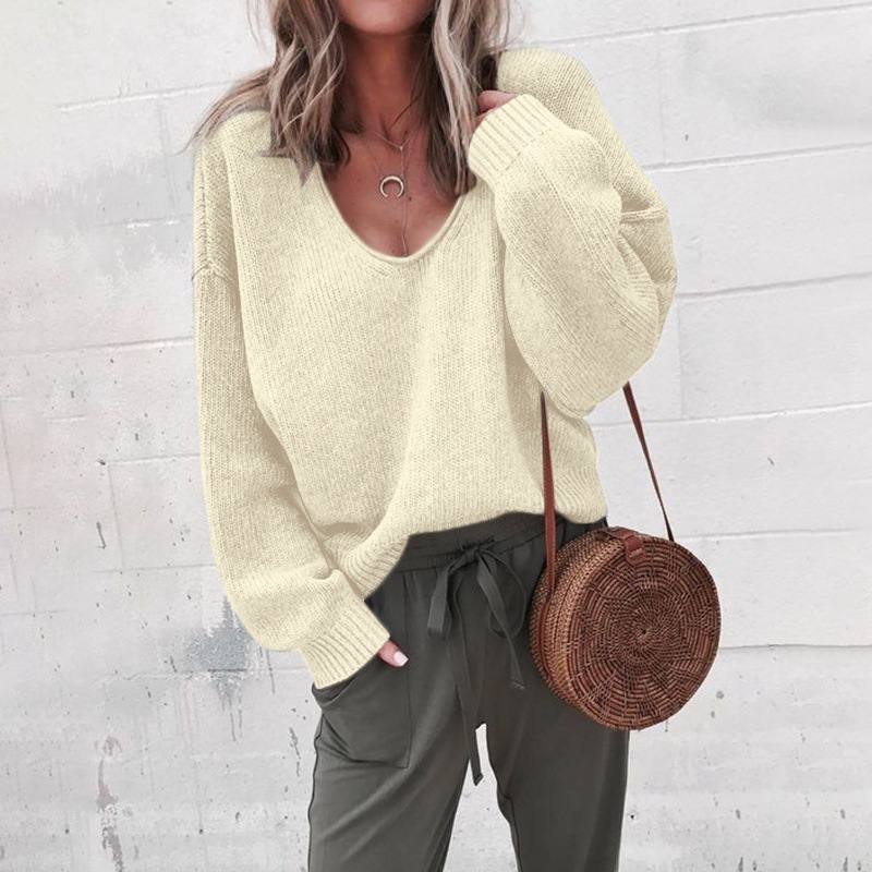 Women's Relaxed V-Neck Drop-Shoulder Knit Jumper – Black