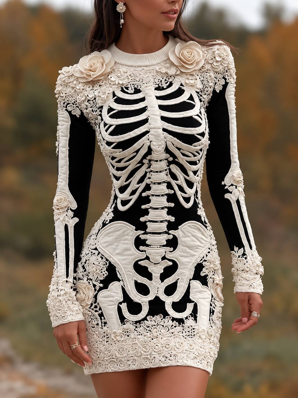 Vesper Embellished Skeleton Bodycon Mini Dress For Halloween
