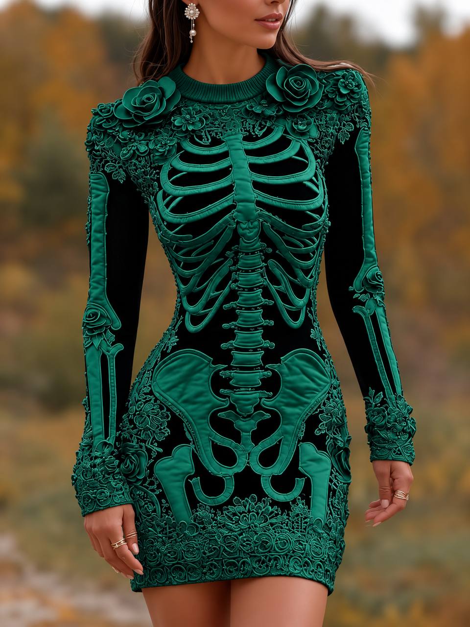 Vesper Embellished Skeleton Bodycon Mini Dress For Halloween