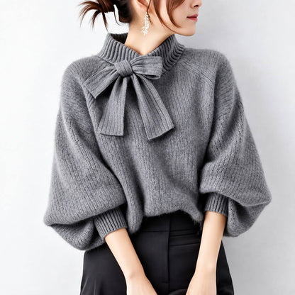 Women's Bow Detail High Neck Batwing Knit Jumper – view 1