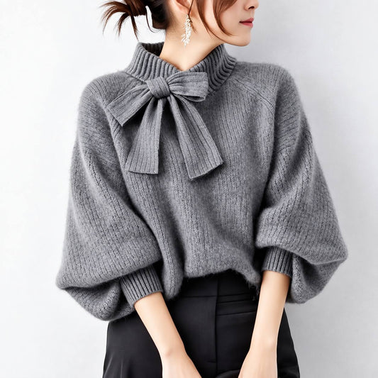 Women's Bow Detail High Neck Batwing Knit Jumper – view 1