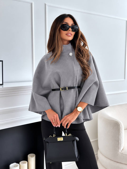 Women’s Belted Cape Sleeve Short Jacket - Grey