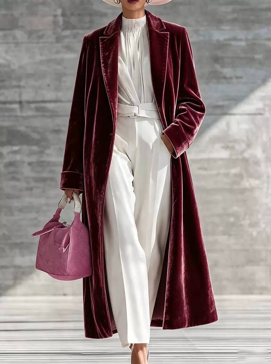 Women’s Velvet Open-Front Longline Coat - Light Blue