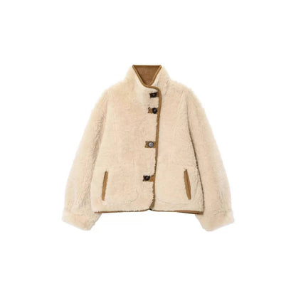 Women’s Reversible Faux-Suede Teddy Short Jacket - Camel/Cream