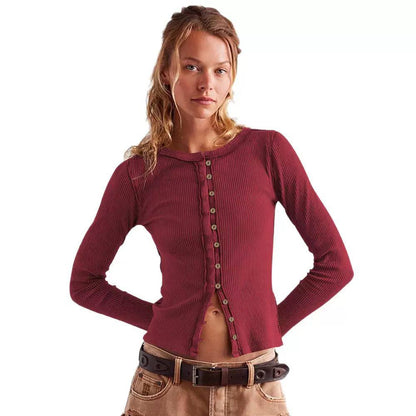 Women’s Ribbed Button-Front Relaxed Cardigan - Burgundy