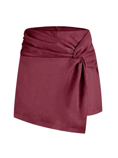 Women’s Wrap-Front Tailored Mini Skort - Burgundy