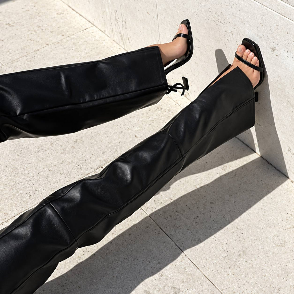 Women’s Lace-Up High-Waist Wide-Leg Faux-Leather Trousers - Black