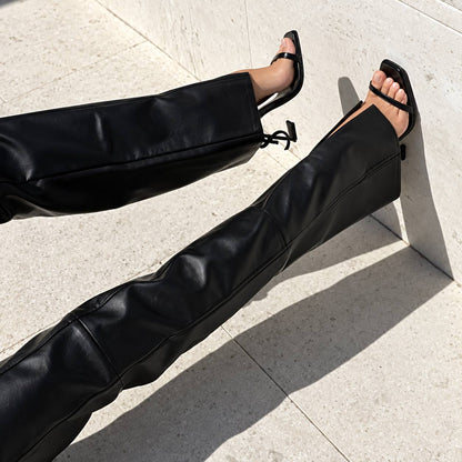 Women’s Lace-Up High-Waist Wide-Leg Faux-Leather Trousers - Black
