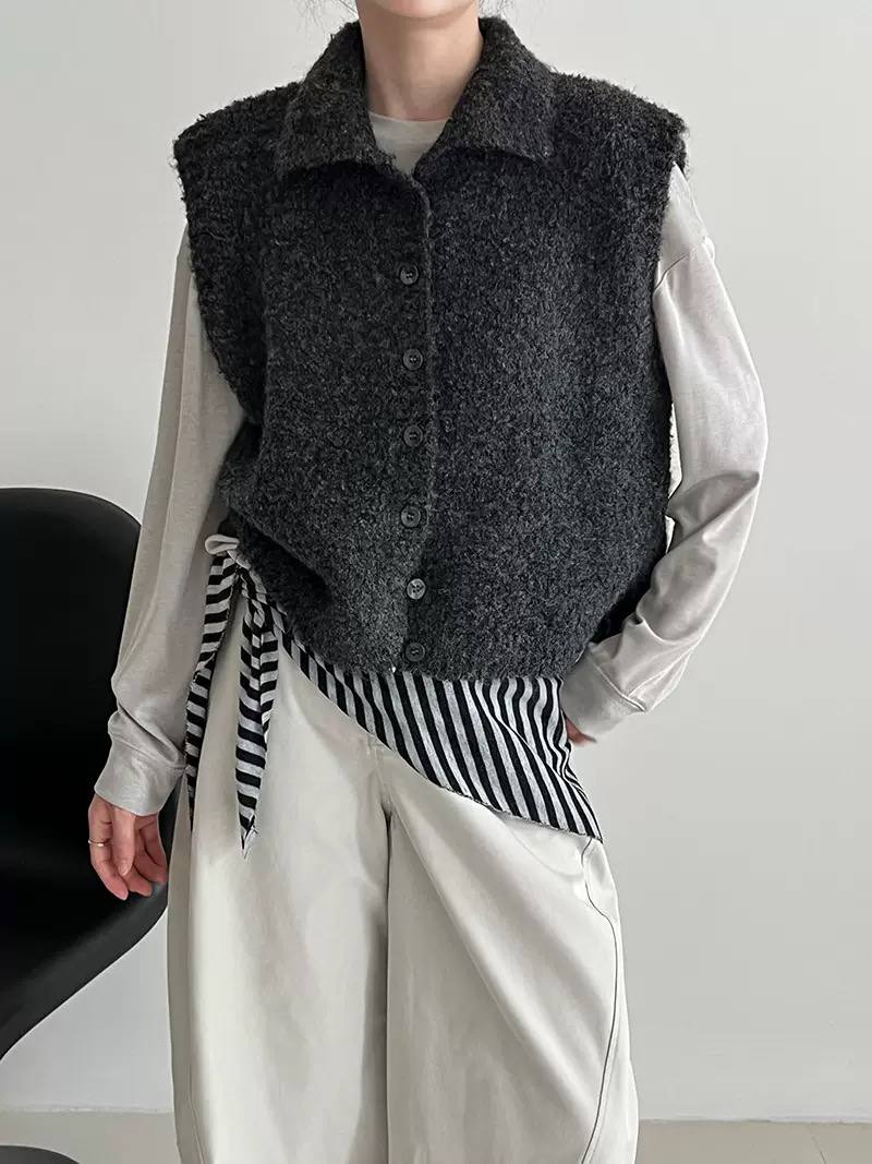 Women's Soft Textured Button-Front Sleeveless Cardigan - Dark Grey