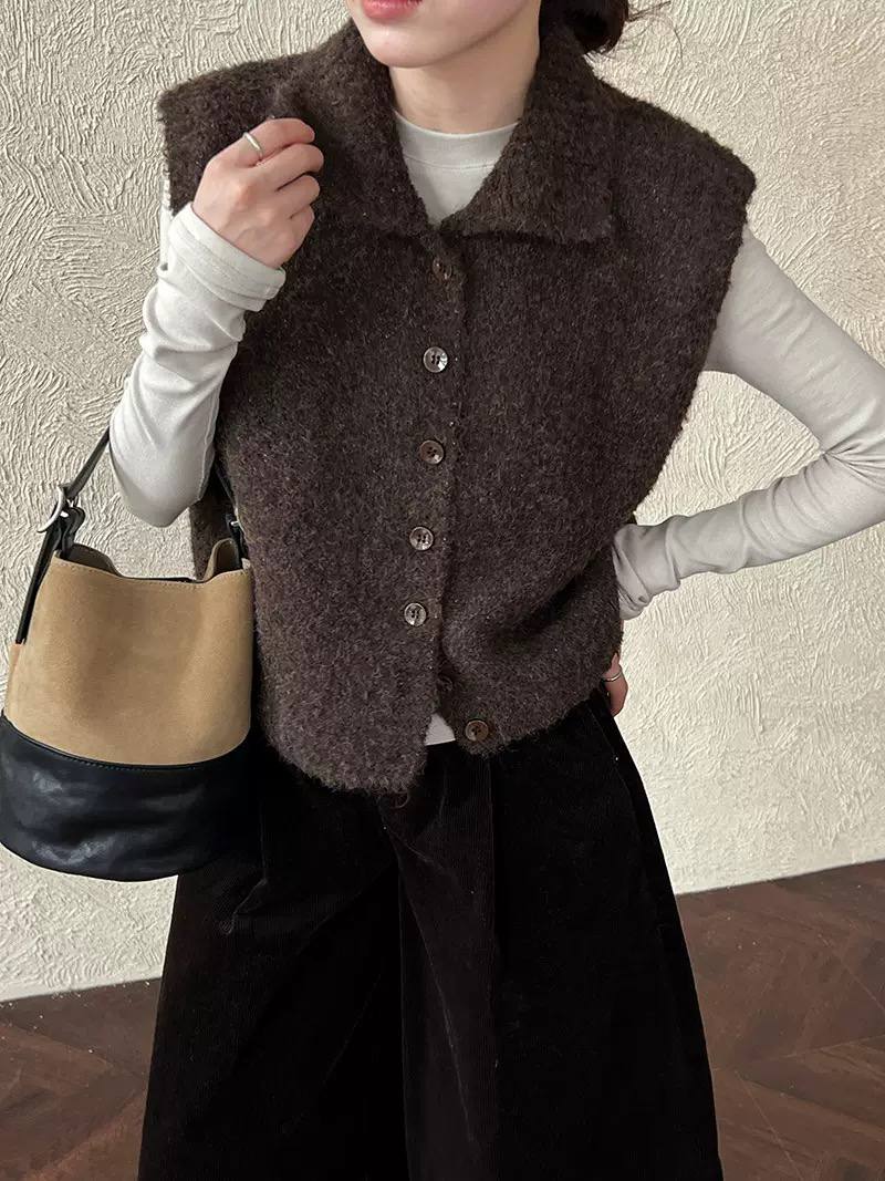 Women's Soft Textured Button-Front Sleeveless Cardigan - Brown