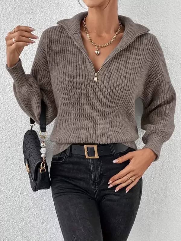 Women's Relaxed Quarter-Zip Knit Jumper - Taupe