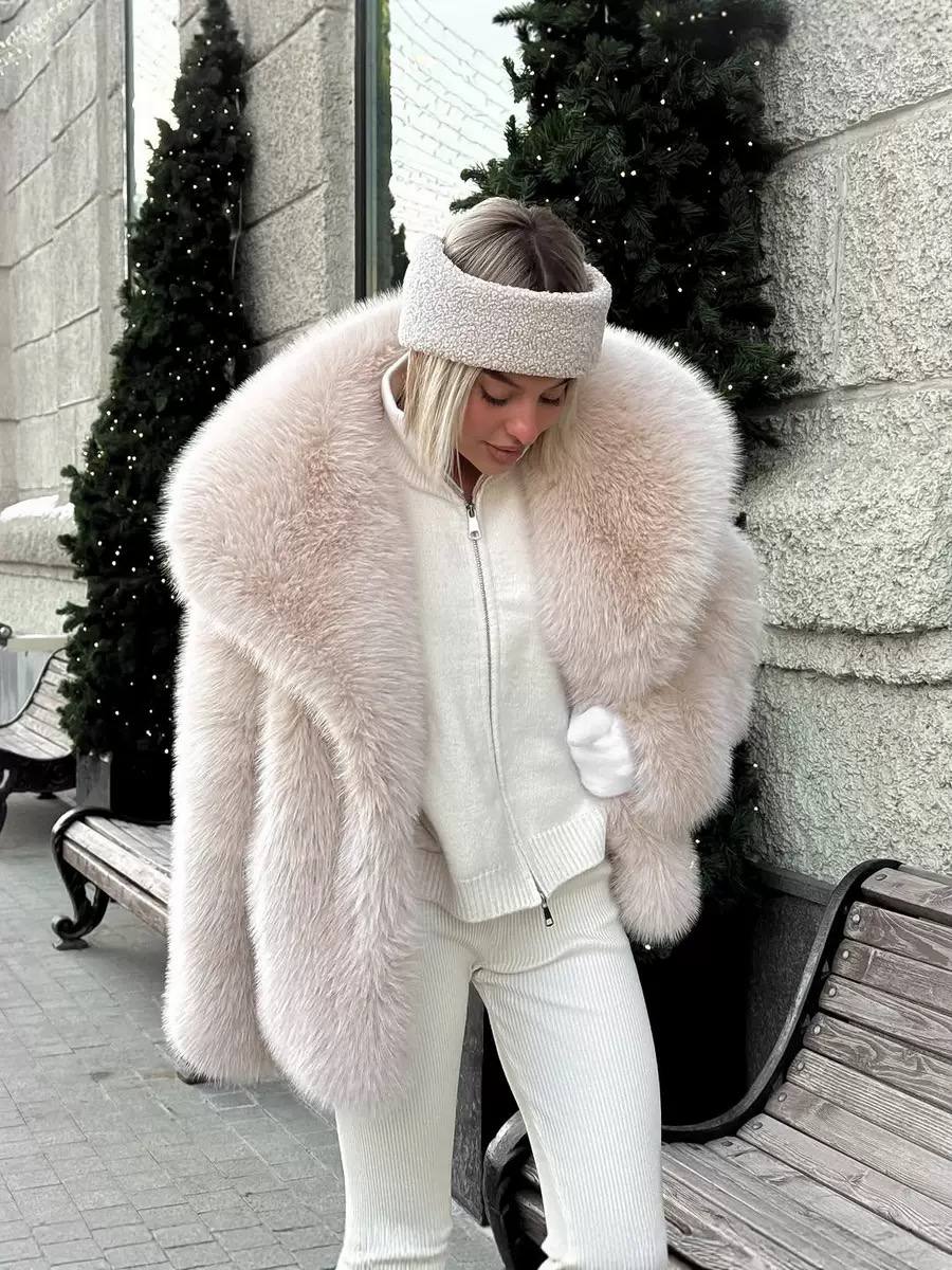 Women's Plush Faux-Fur Longline Coat - Cream