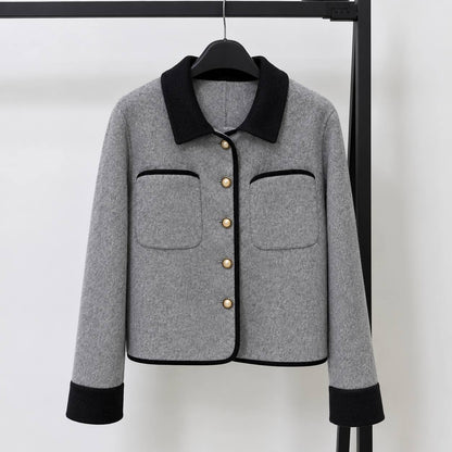 Women's Contrast-Trim Textured Short Jacket - Grey