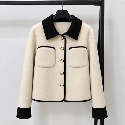 Women's Contrast-Trim Textured Short Jacket - Cream