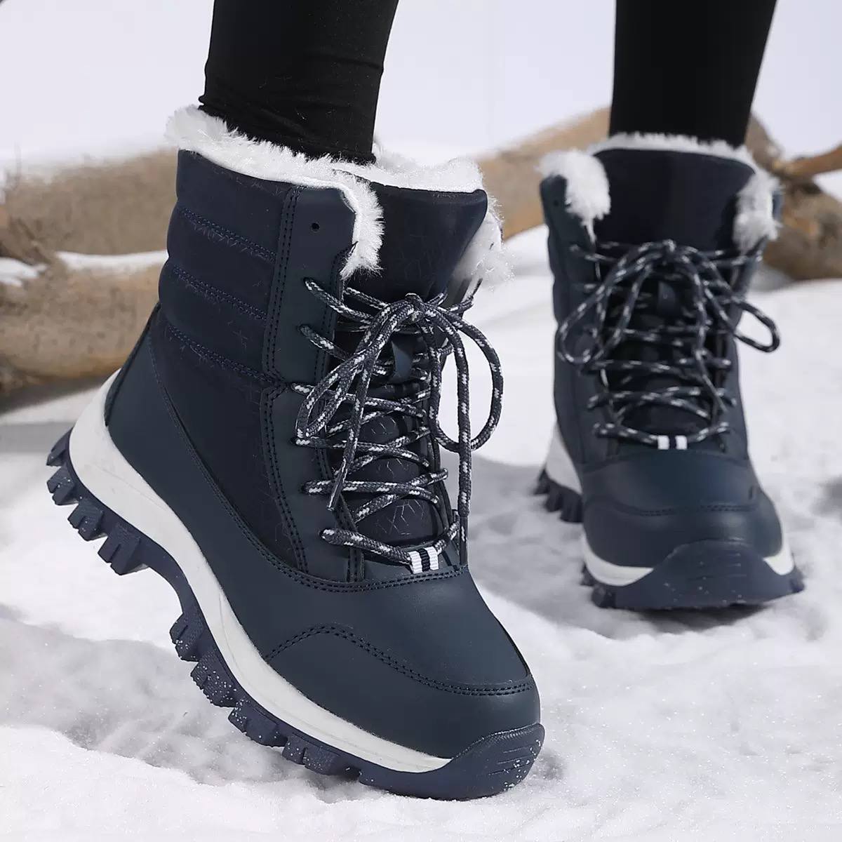 Women's Lace-Up Faux-Fur Winter Boots - Navy