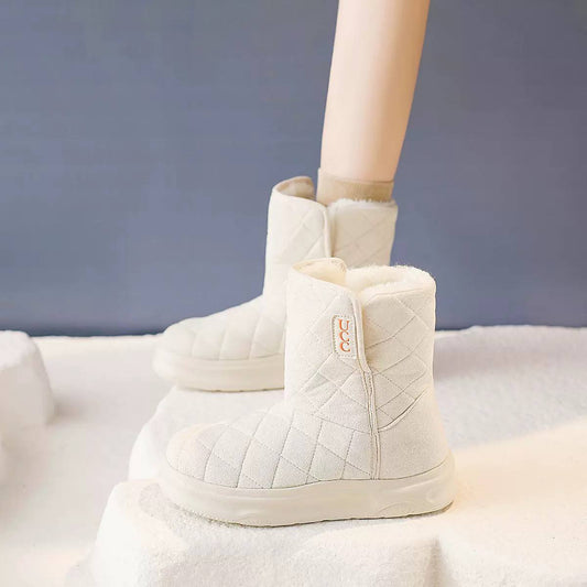 Women's Quilted Faux-Fur Winter Boots - White