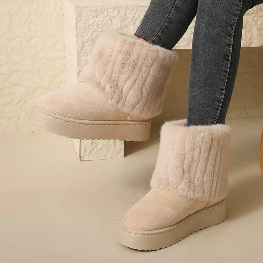 Women's Faux-Fur Cuff Winter Ankle Boots - Camel