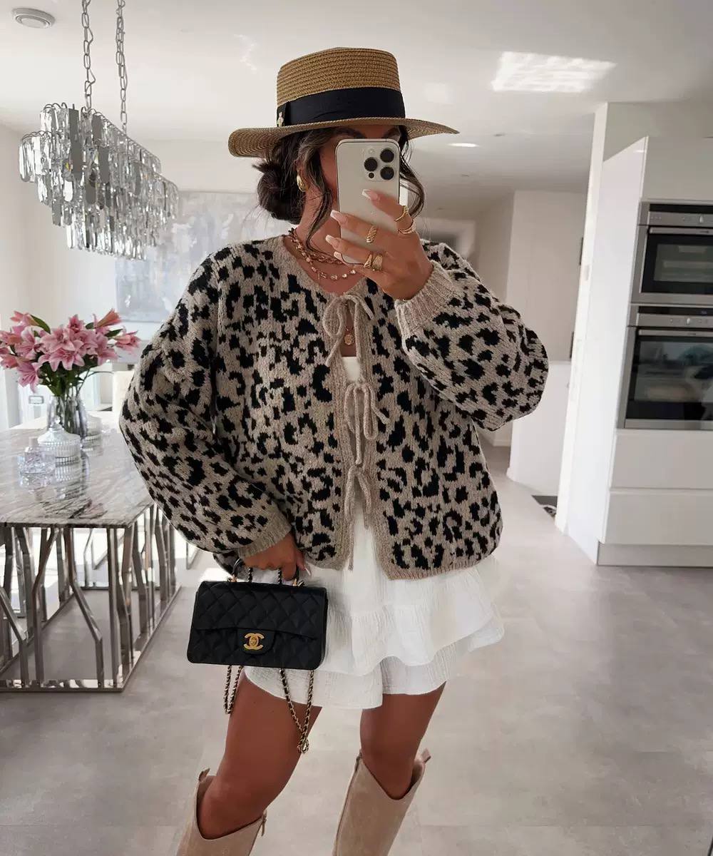 Tie-Neck Animal-Print Ruffle Blouse - Black Leopard