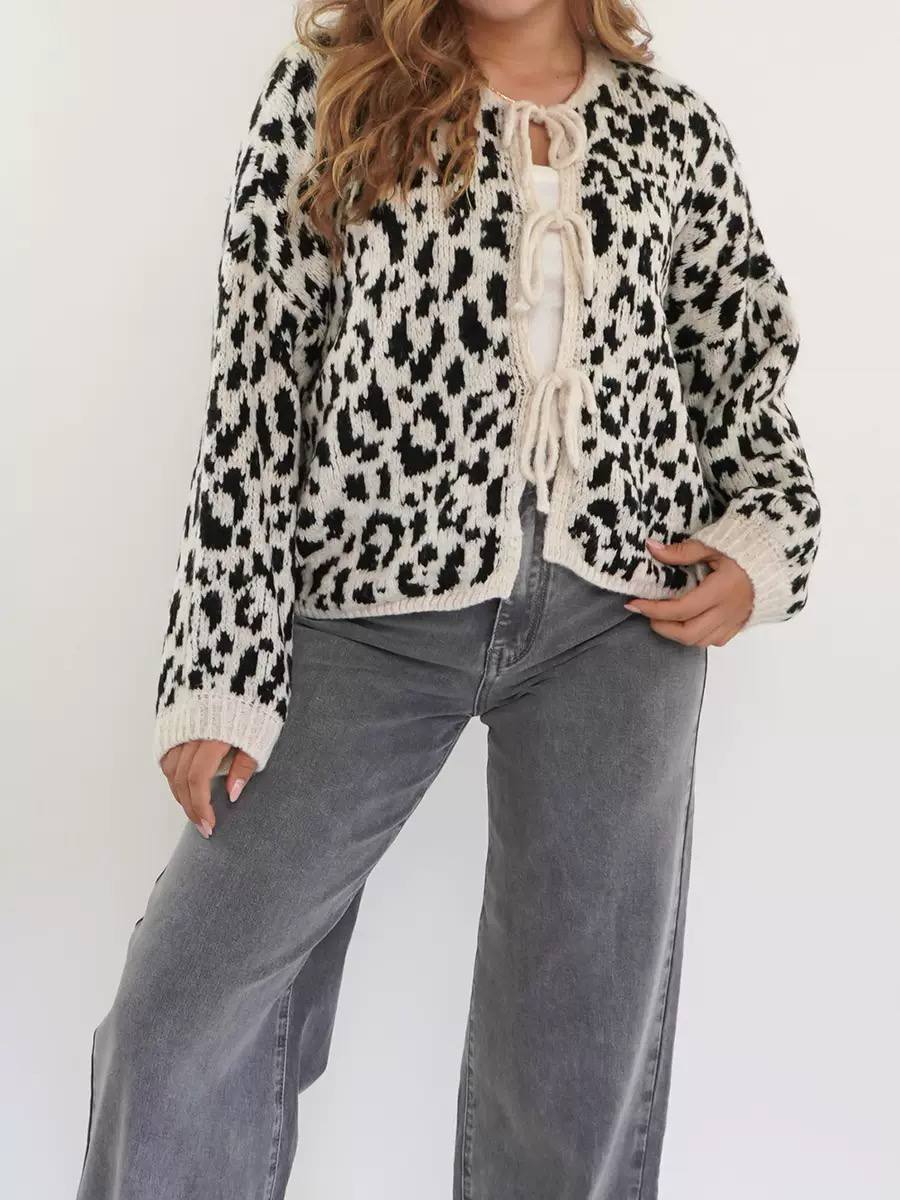 Tie-Neck Animal-Print Ruffle Blouse - Natural Leopard