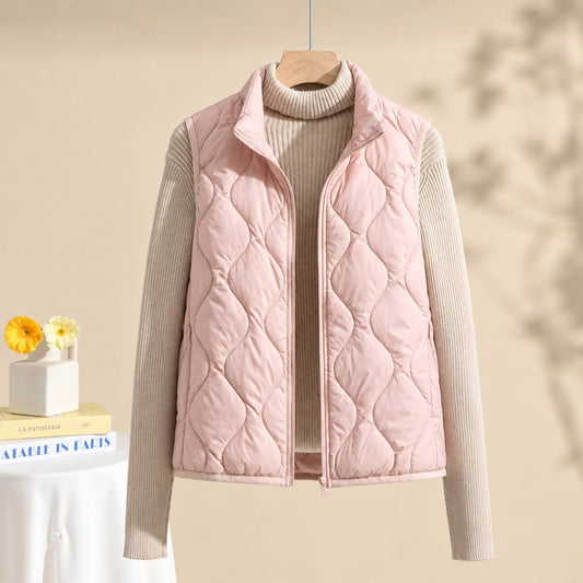 Lightweight Quilted Zip-Front Gilet - Pink