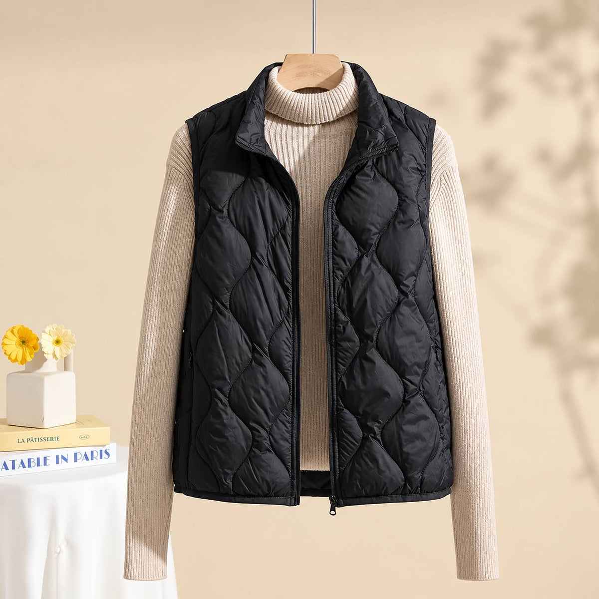 Lightweight Quilted Zip-Front Gilet - Black