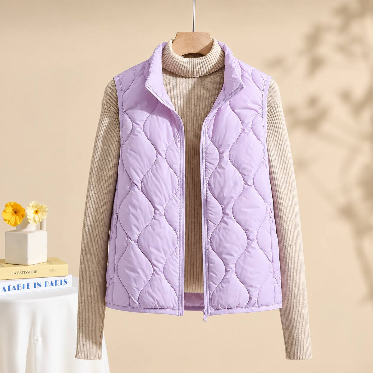 Lightweight Quilted Zip-Front Gilet - Lilac