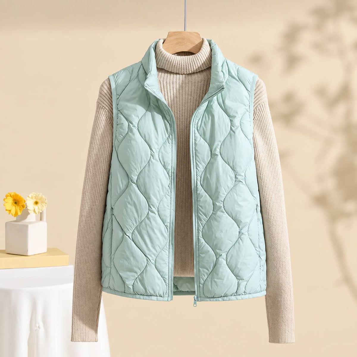 Lightweight Quilted Zip-Front Gilet - Mint Green