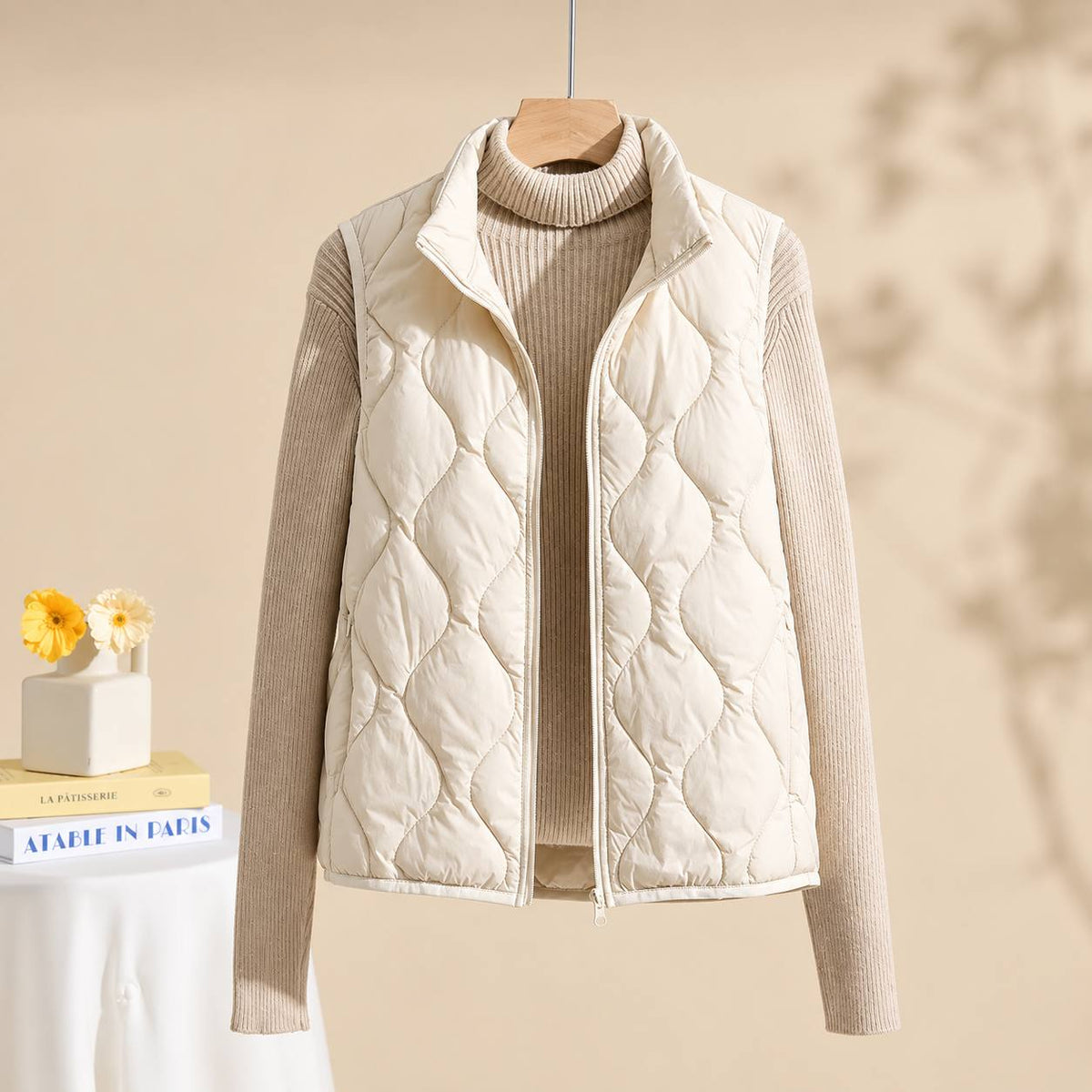 Lightweight Quilted Zip-Front Gilet - Cream