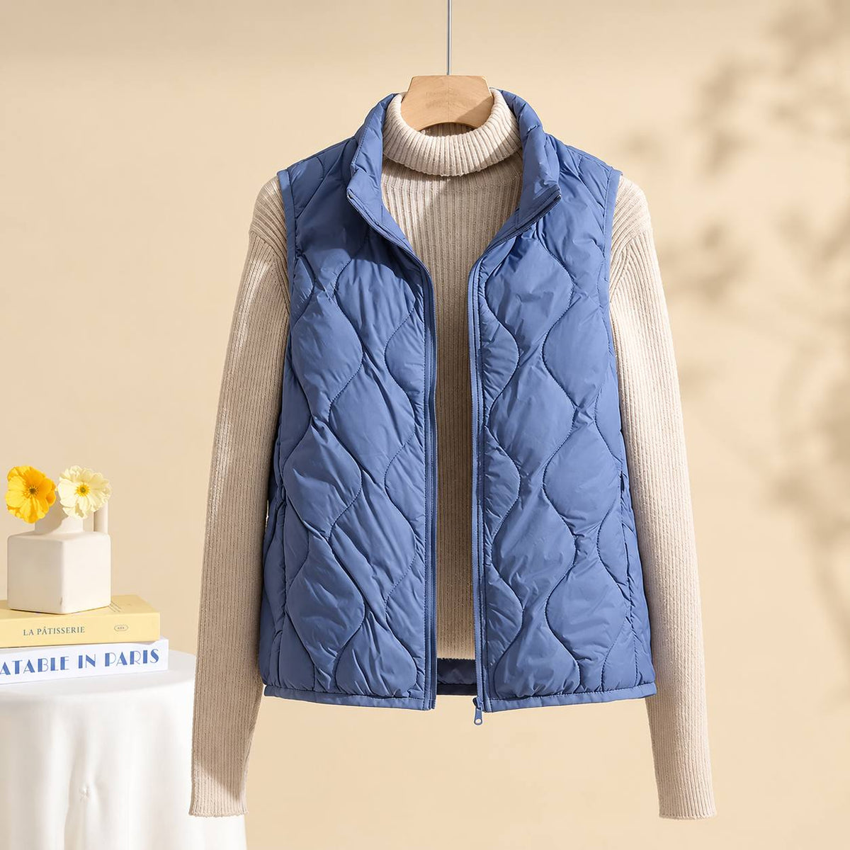 Lightweight Quilted Zip-Front Gilet - Blue