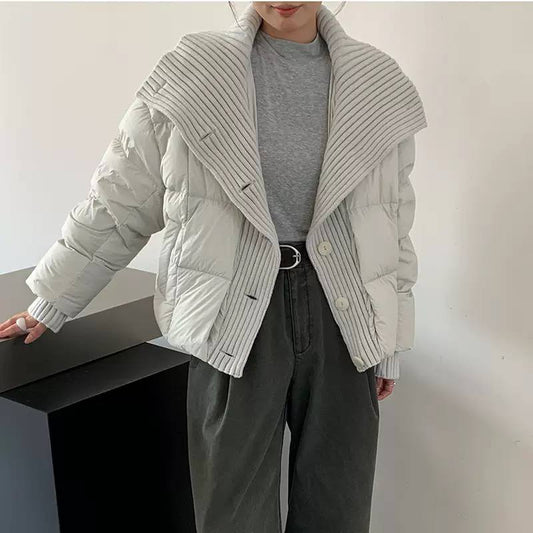 Padded Panel Ribbed-Knit Zip Jacket - Light Grey