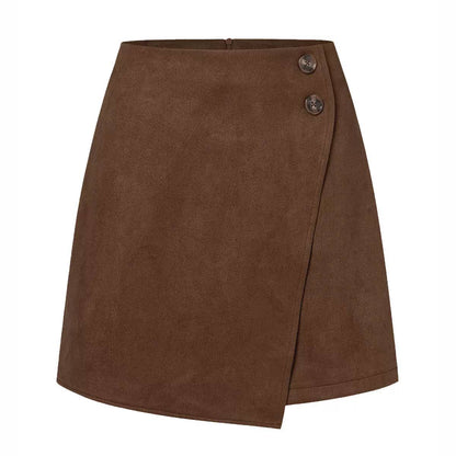 High-Waisted Wrap Mini Skort - Dark Brown