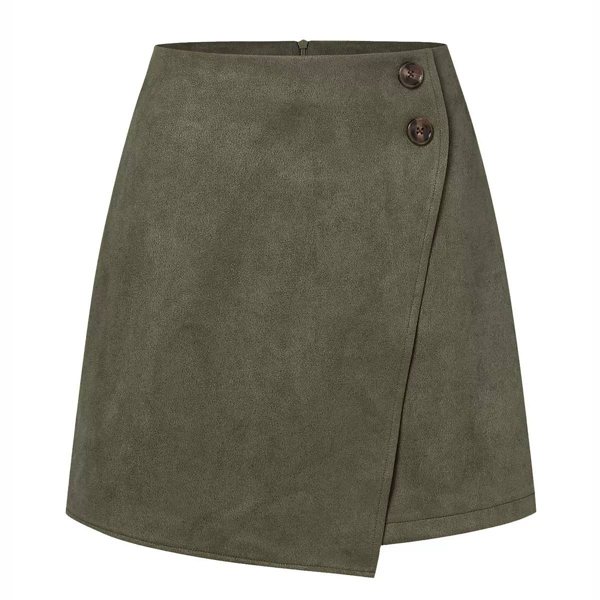 High-Waisted Wrap Mini Skort - Olive Green