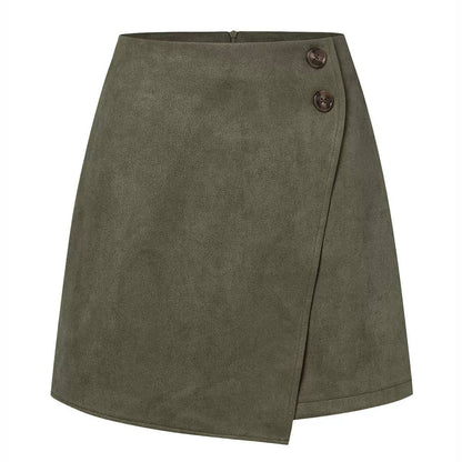 High-Waisted Wrap Mini Skort - Olive Green