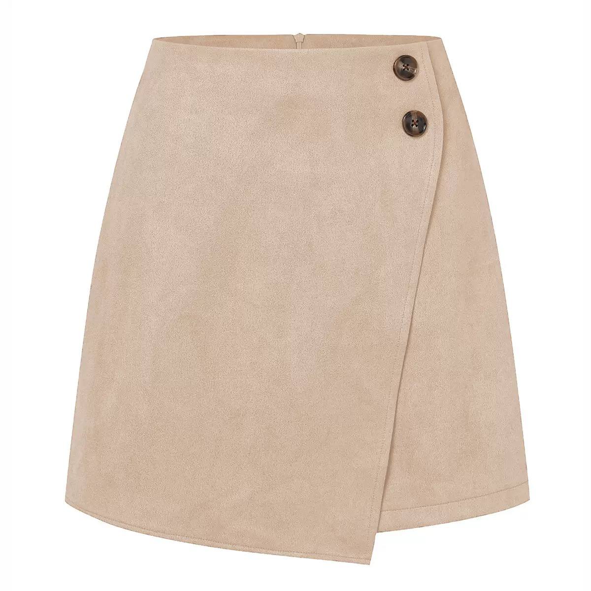 High-Waisted Wrap Mini Skort - Beige