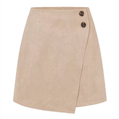 High-Waisted Wrap Mini Skort - Beige
