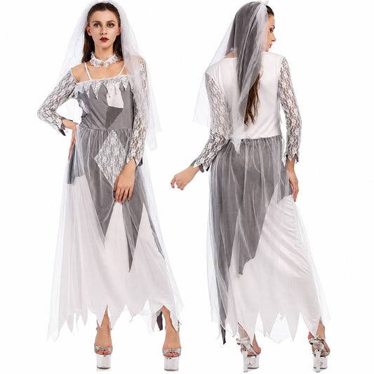 Ethereal Veiled Phantom Bride Costume - White