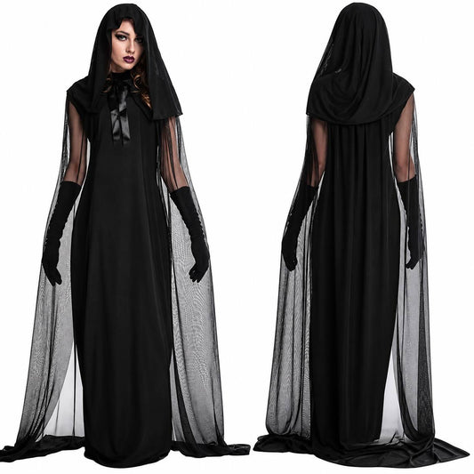 Midnight Hooded Sorceress Costume Gown - Black