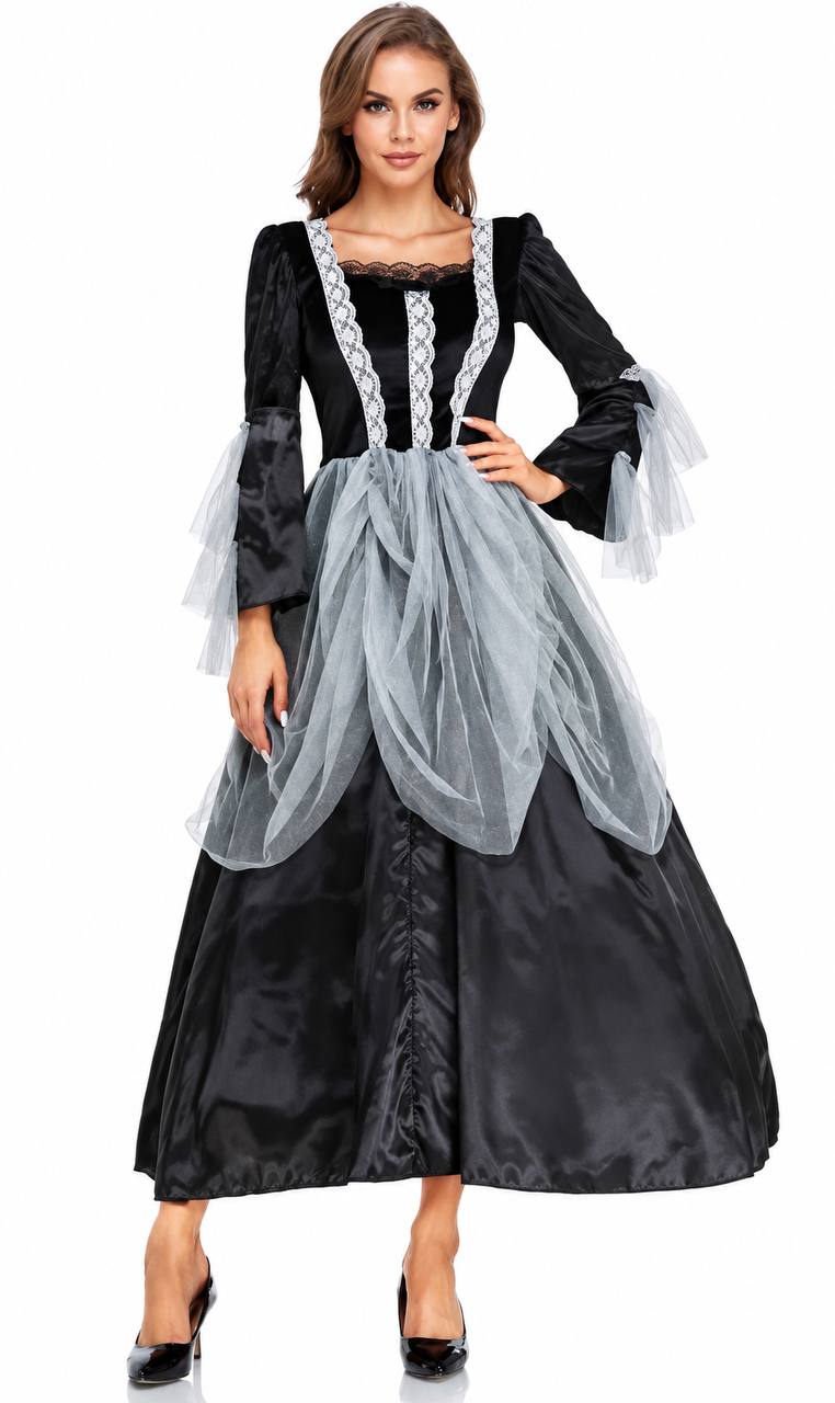 Abandoned Manor Gothic Maid Dress - Black and Grey