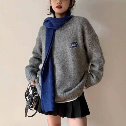 Relaxed Jumper With Embroidered Motifs And Ribbed Trims – Grey