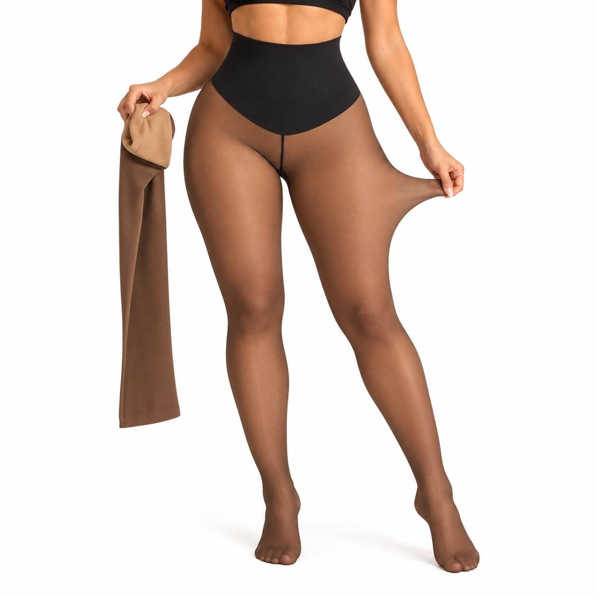 Winter Tights With a Deep High Waist – Brown