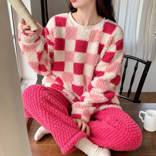Relaxed Check Pyjama Set With Long Sleeves – Hot Pink Check