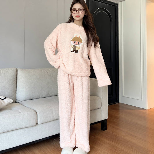 Textured Long Sleeve Pyjama Set With Character Motif – Light Pink