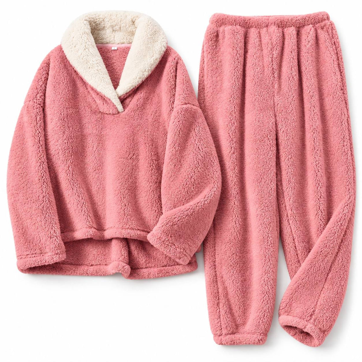 Relaxed Shawl Collar Long Sleeve Pyjama Set – Pink