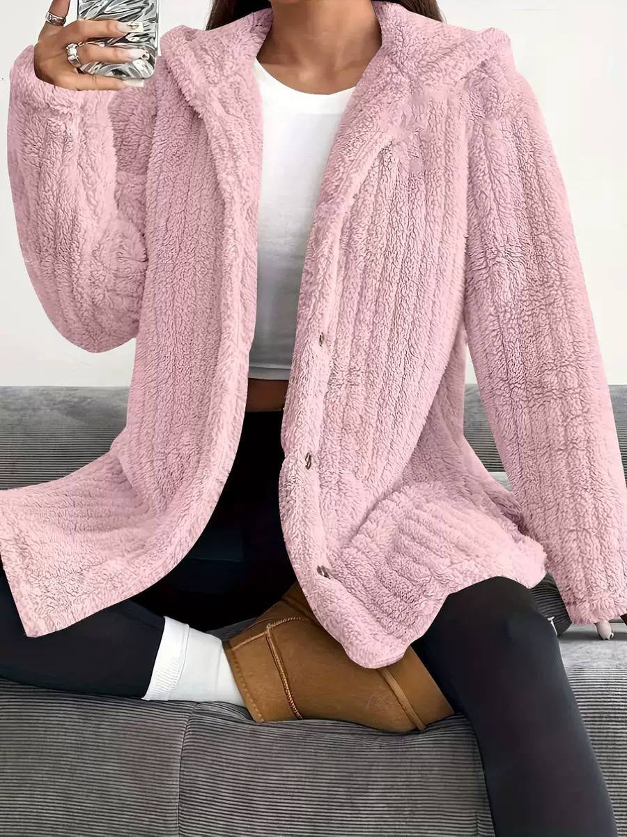 Relaxed Hooded Coat With Button Front And Side Detailing – Pink